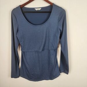 Kindred Bravely Maternity Nursing Open Front Blue Long Sleeve Shirt Women Medium